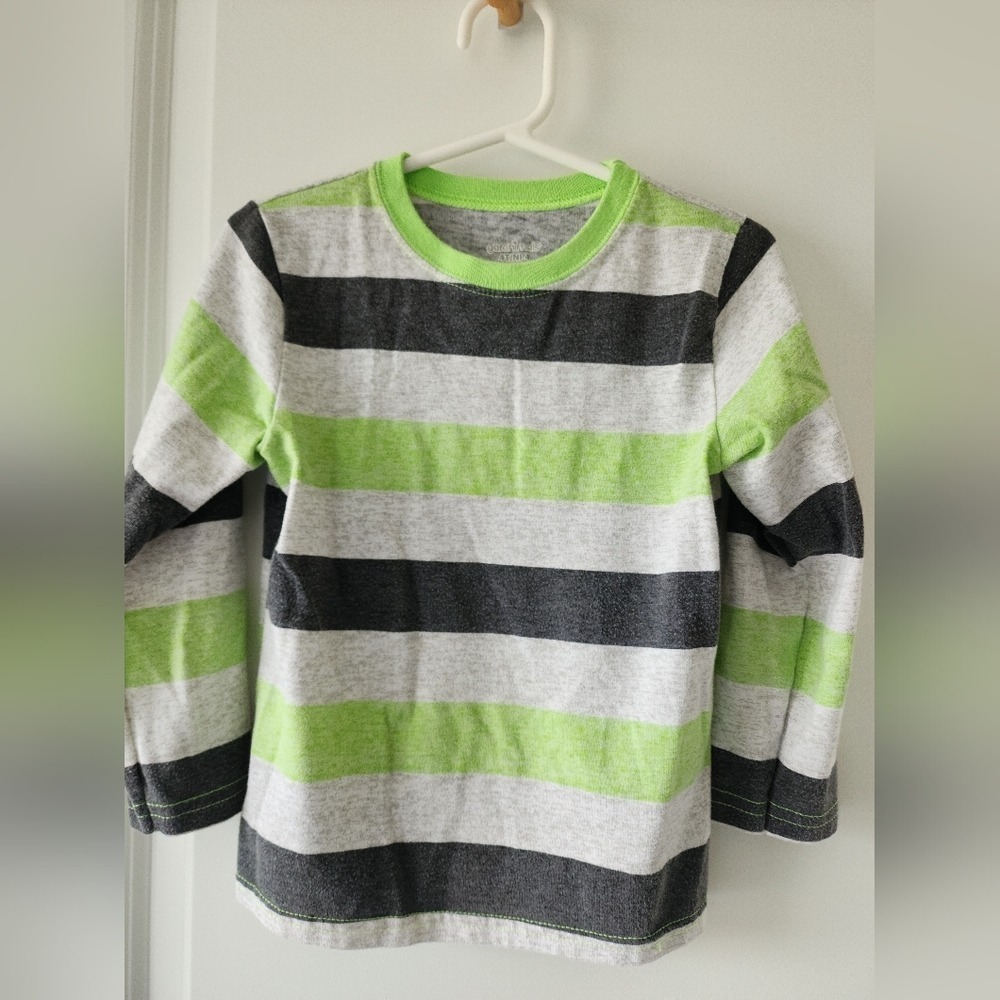 Boys 4T Long Sleeve Striped Shirt Garanimals Green Gray Black Top School Play